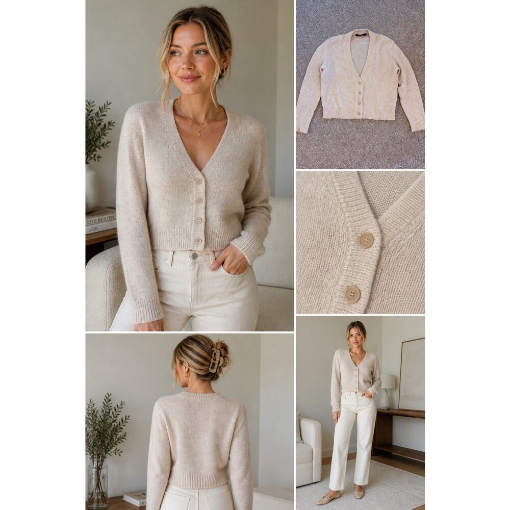 Jenni Kayne Alpaca Wool Blend Cropped Cardigan Sweater XS